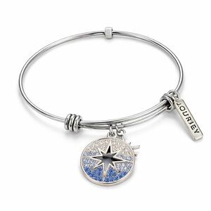 Belk Silverworks Compass Crystal Charm Bangle Bracelet Journey Stainless